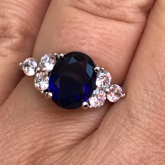 Sterling Silver Sapphire Engagement Ring - Picture 3 of 8
